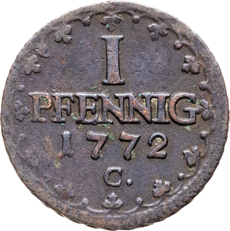 Монета германия, Саксония 1 пфенниг 1772 стоимостью 2990 руб.