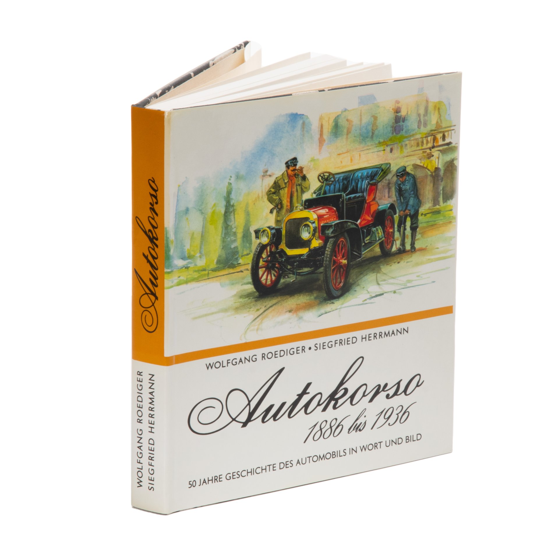 Roediger W., Herrmann S. «Autokorso 1886 bis 1936. 50 Jahre Geschichte des  Automobils in Wort und Bild» с суперобложкой в картонном футляре, бумага,  печать, Издательство «Edition Leipzig», ГДР, 1976 г. стоимостью 3000 руб.