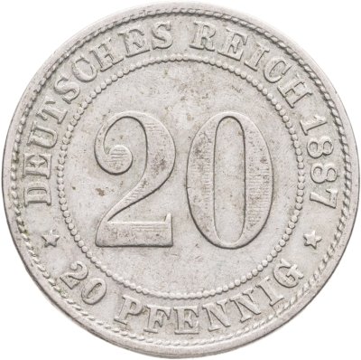 купить Германия 20 пфеннигов (pfennig) 1887, знак монетного двора: "D" - Мюнхен