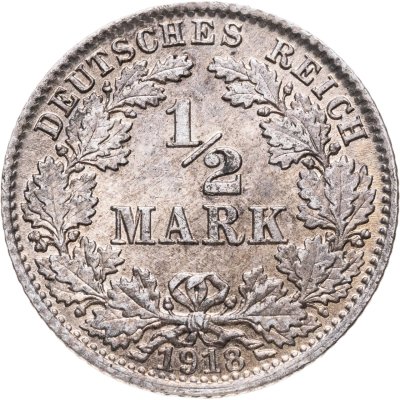 купить Германия 1/2 марки (mark) 1918, знак монетного двора: "D" - Мюнхен