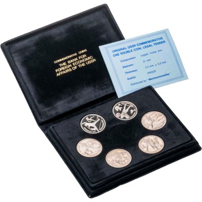 купить Набор из 6-ти монет 1 рубль 1991 "XXV Олимпийские игры 1992 года, Барселона" в подарочной коробке