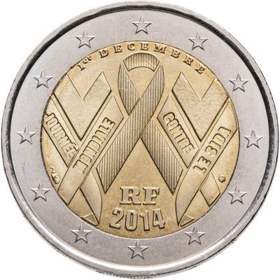 купить Франция 2 евро 2014 "Всемирный день борьбы со СПИДом"