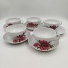 Купить Набор чайных пар с цветочным декором на 5 персон, фарфор, деколь, Дулевский фарфоровый завод (Дулёво), СССР, 1987 г.