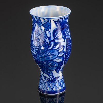 купить Ваза "Синяя птица", форма "Цветок", автор рисунка В.М. Городецкий, фарфор, роспись, Ленинградский фарфоровый завод (ЛФЗ), СССР, 1960-1970 гг.