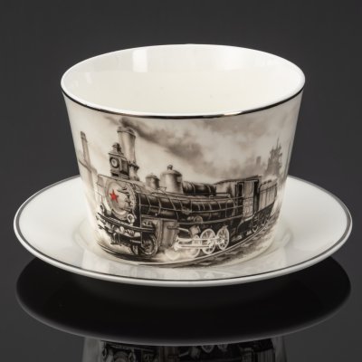 купить Чайная пара "Железная дорога", фарфор, роспись, серебрение, Российская Федерация, 2025 г.