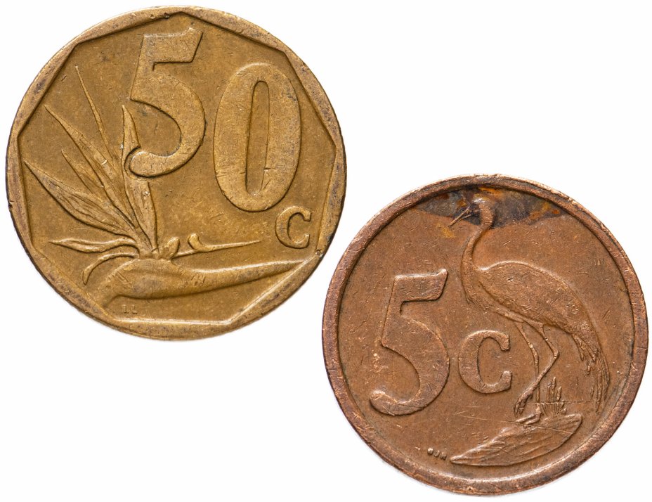 купить ЮАР набор из 2-х монет 5 и 50 центов 2001-2019, случайная дата