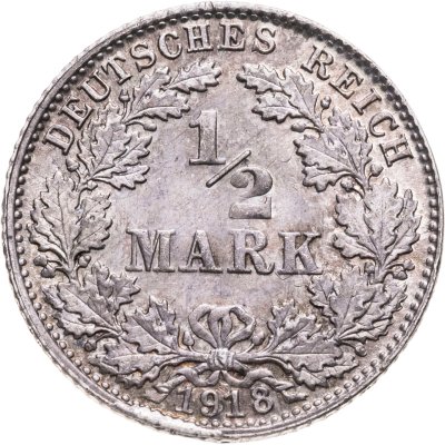 купить Германия 1/2 марки (mark) 1918, знак монетного двора: "D" - Мюнхен