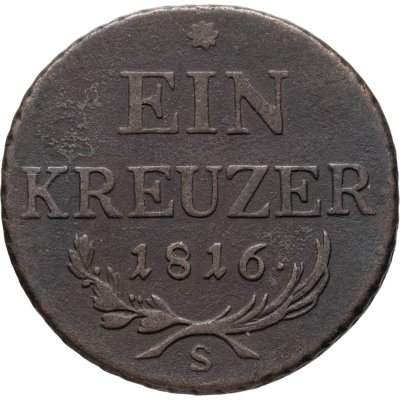 купить Австрия 1 крейцер (kreuzer) 1816, знак монетного двора "S" - Смолник