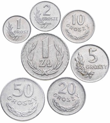 купить Польша полный годовой набор алюминиевых монет для обращения 1949 (7 шт.)