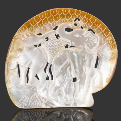 купить Панно декоративное "Слоны", перламутр раковины, резьба, Азия, 1970-2000 гг.