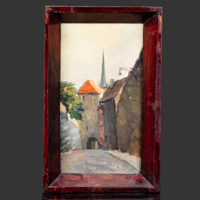 купить Картина "Европейская улочка" в раме, картон, масло, дерево, СССР, 1958 г.