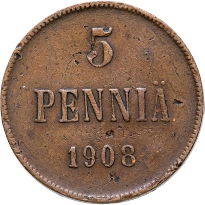 купить 5 пенни 1908 монета для Финляндии