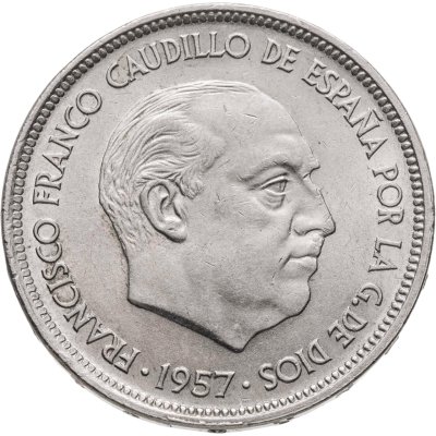 купить Испания 50 песет 1957 (67 внутри звезды)