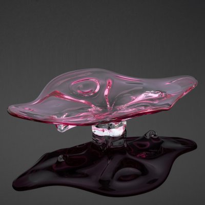 Купить Ваза (фруктовница) оригинальной формы, Хржибский стекольный завод (Chřibská), дизайнер Йозеф Господка (Josef Hospodka), стекло, гутная техника, Чехословакия, 1960-1980 гг.