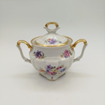 купить Сахарница с растительным декором, фарфор, деколь, золочение, Tielsch Walbrzych, Польша, 1945-1952 гг.