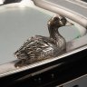 Купить Сервировочный набор  для подачи фуа-гра  украшенный фигурой утки, металл, серебрение, вкладыш (стекло), Европа, 1960-1990 гг.