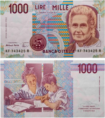 купить Италия 1000 лир 1990 "Мария Монтессори. Школа Монтессори"