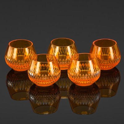 купить Набор стопок янтарного оттенка с резным геометрическим орнаментом на 5 персон, стекло, резьба, Германия, 1950-1970 гг.