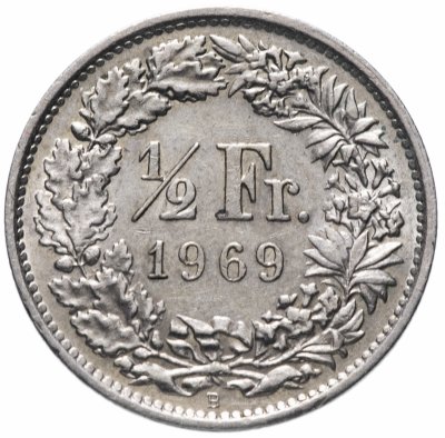 Купить Швейцария 1/2 франка (franc) 1969 "B"
