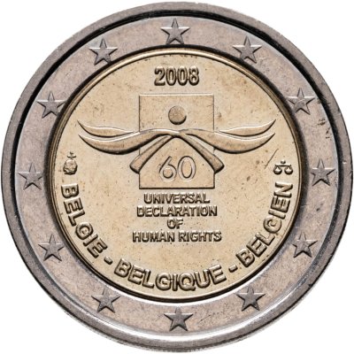 купить Бельгия 2 euro (евро) 2008 "60 лет Всеобщей декларации прав человека"