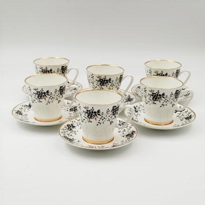 купить Набор из шести кофейных пар "Тонкие веточки", автор рисунка Орлова Л.Ф., фарфор, деколь, золочение, Ленинградский фарфоровый завод (ЛФЗ), СССР, 1970-1992 гг.