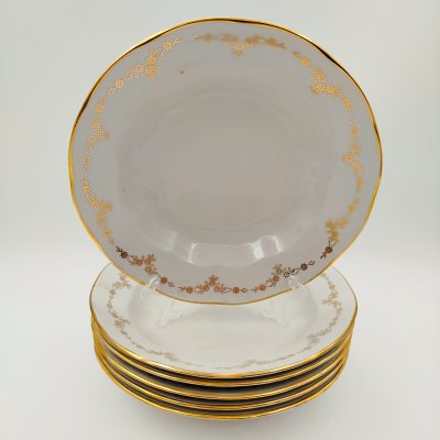 купить Набор из шести суповых тарелок с орнаментальным декором, фарфор, золочение, Рижский фарфорово-фаянсовый завод, СССР, 1960-1980 гг.