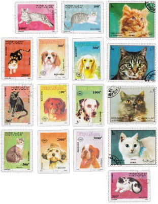 купить Марки набор из 16 марок "Фауна. Кошки и собаки"