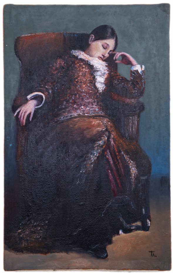 купить Картина "Спящая в кресле", холст, масло, неизвестный художник, Западная Европа, 1990-2010 гг.