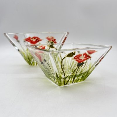 купить Пара салатников, украшенных изображениями цветущих маков, стекло, роспись, Европа, 2000-2015 гг.