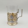 Купить Подстаканник с растительным декором и прорезным бортом со стаканом, металл, чернь, золочение, Кубачинский художественный комбинат, СССР, 1965 г.
