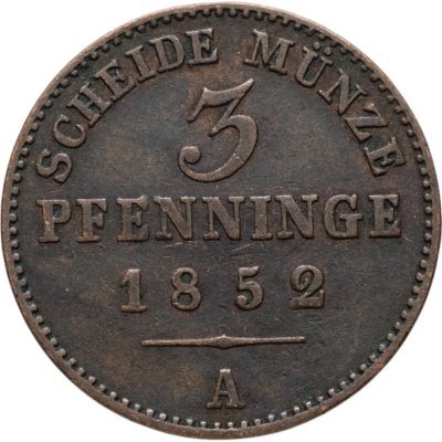 купить Германия, Пруссия 3 пфеннига 1852