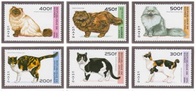 купить Гвинея набор из 6 марок 1996 серии "Кошки мира. Породы кошек", 200-500 франков