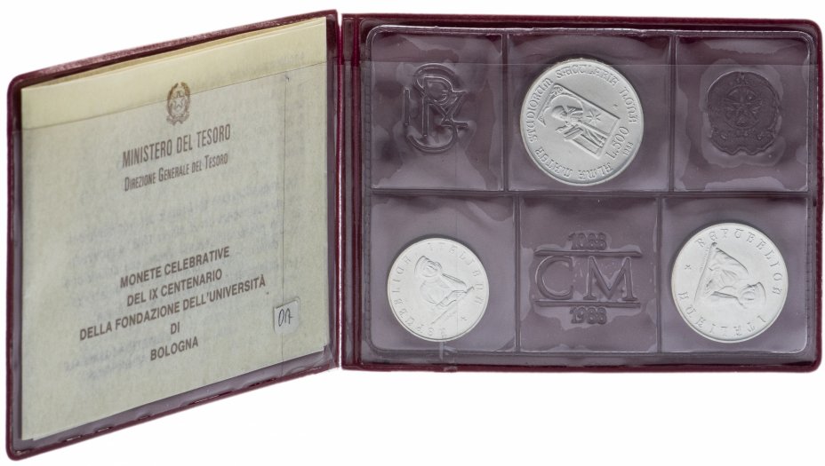 купить Италия набор из 3 монет 1988 "Болонский университет" в буклете с сертификатом.
