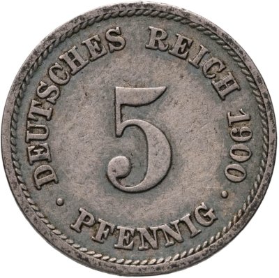 купить Германия 5 пфеннигов (pfennig) 1900 F знак монетного двора: "F" - Штутгарт