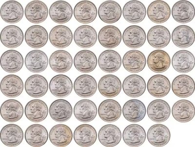купить США набор монет 1/4 доллара (25 центов, квотер) из серии "Штаты и Территории" (56 штук, UNC), Двор P