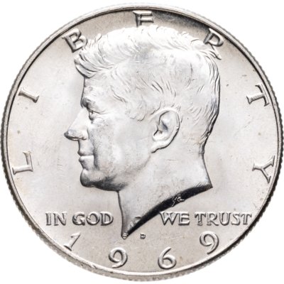 купить США 50 центов (1/2 доллара, half dollar) 1969 D Kennedy Half Dollar (Кеннеди) знак монетного двора "D" - Денвер