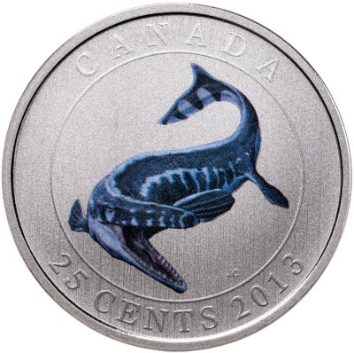 купить Канада 25 центов 2013 "Доисторические создания Канады - Тилозавр" в футляре, с сертификатом