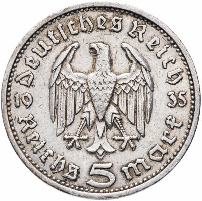 Купить Германия (Третий рейх) 5 рейхсмарок (reichsmark) 1935 Е Пауль фон Гинденбург