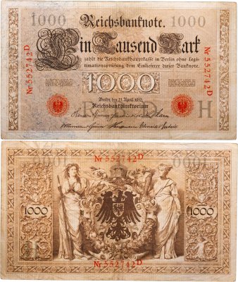 купить Германия 1000 марок 1910 красная печать