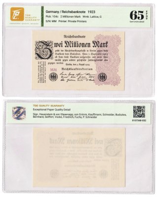купить Германия 2000000 марок 1923 в слабе TQG UNC 65