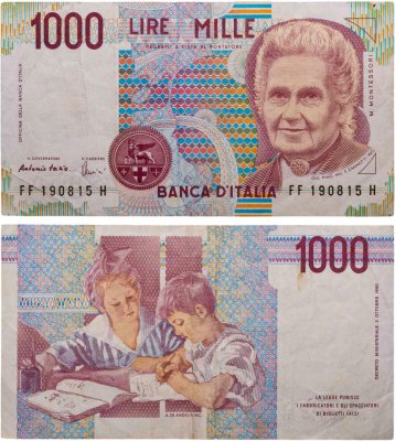 купить Италия 1000 лир 1990 "Мария Монтессори. Школа Монтессори"