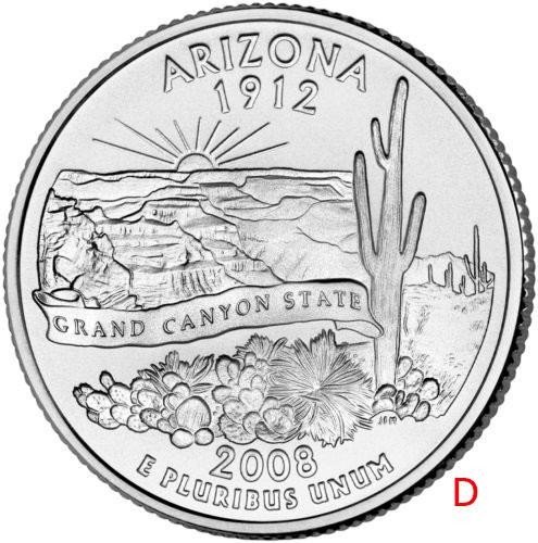 купить США 25 центов (квотер) 2008 D — штат Аризона