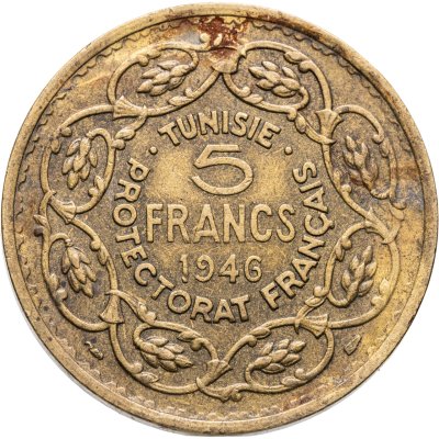 купить Французский Тунис 5 франков (francs) 1946