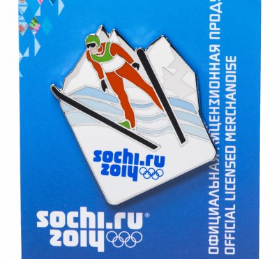 Купить Значок РФ 2014г ОИ в Сочи "Спортивные Силуэты, Прышки на Лажах с Трамплина", 1 Вариант, Цанга