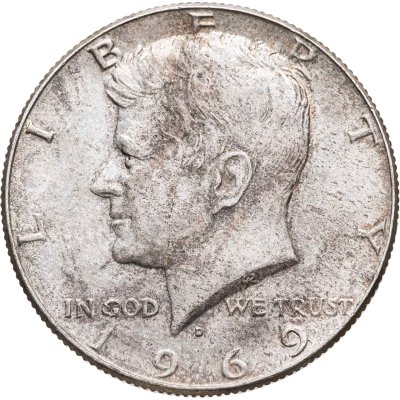 купить США 50 центов (1/2 доллара, half dollar) 1969 Kennedy Half Dollar (Кеннеди), знак монетного двора "D" - Денвер