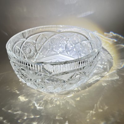 купить Фруктовница с резным геометрическим декором, хрусталь, алмазная грань, СССР, 1970-1990 гг.