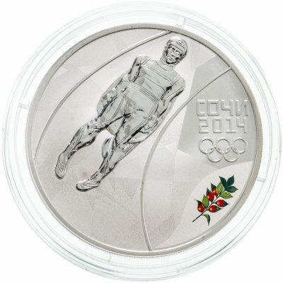 Купить 3 рубля 2014 СПМД Proof "XXII Зимняя Олимпиада в Сочи - санный спорт", в капсуле и футляре с сертификатом
