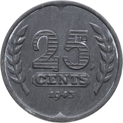 купить Нидерланды 25 центов 1943 лодка на аверсе /цинк/