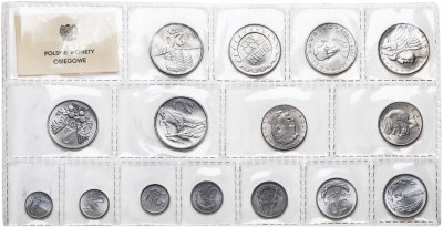 Купить Польша набор из 15 монет 1, 2, 5, 10, 20, 50 грош, 1, 2, 5, 10, 20 злотых (zlotych) 1949-1976 в запайке