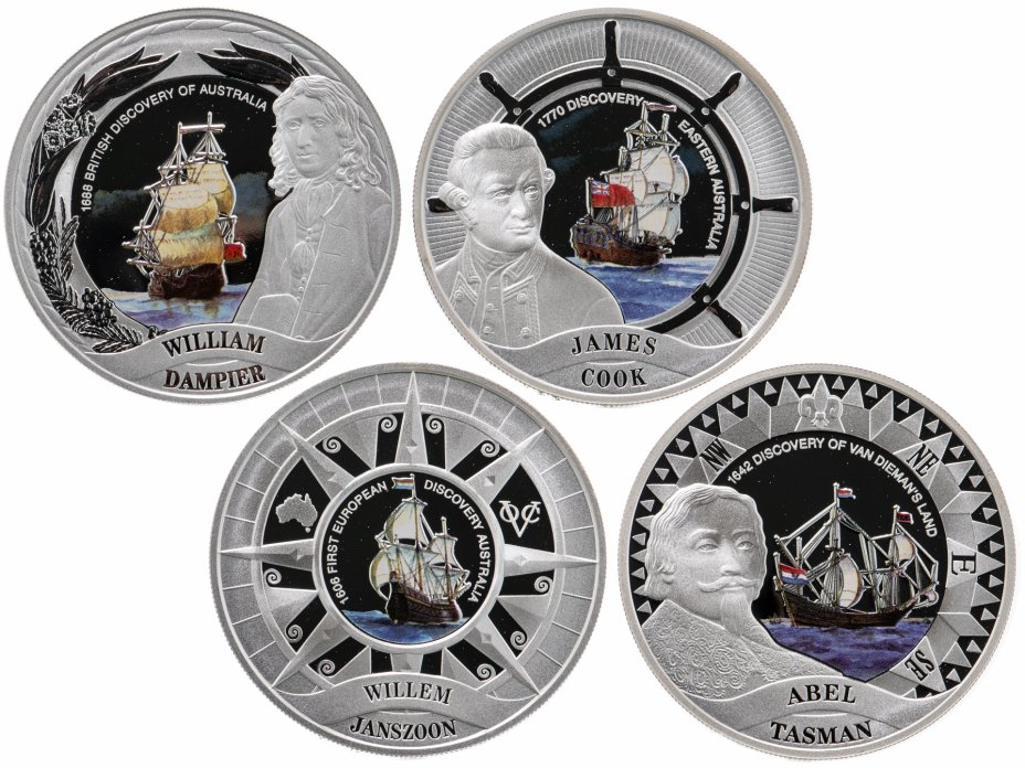 купить Тувалу 1 доллар 2006 набор из 4-х монет «Великие морские исследователи Австралии» в футляре с сертификатом Редкость